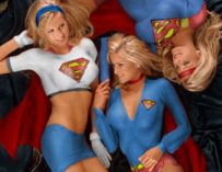 Hot & sexy Supergirl triplets body painted – retro Playboy shot (1998)