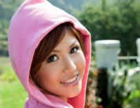 Adorable pine shizuku takes off her pink hoodie