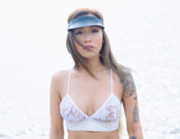 Bettina banks in see through white lace top 3