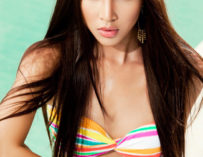 Minh trieu in a striped bikini